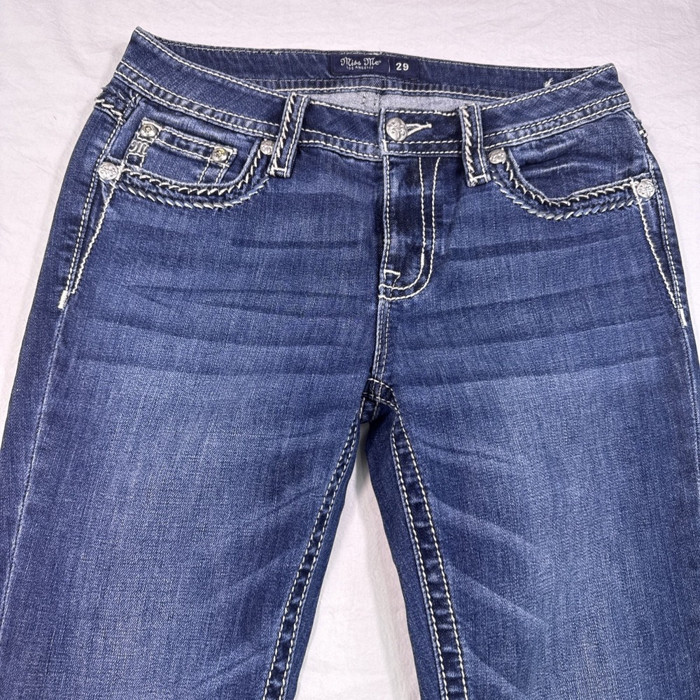 Miss Me Women 29x29 Jeans Blue Medium Wash Slim Fit Embellished MID RISE SKINNY - Picture 3 of 10